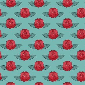 Rockabilly roses - Teal