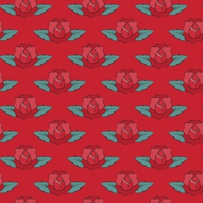 Rockabilly roses on red