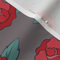 Rockabilly roses on grey