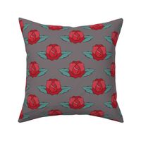 Rockabilly roses on grey