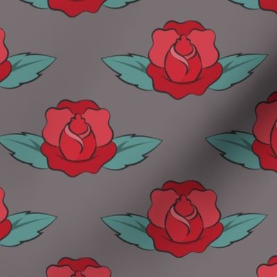 Rockabilly roses on grey