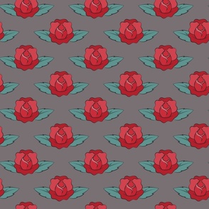 Rockabilly roses on grey