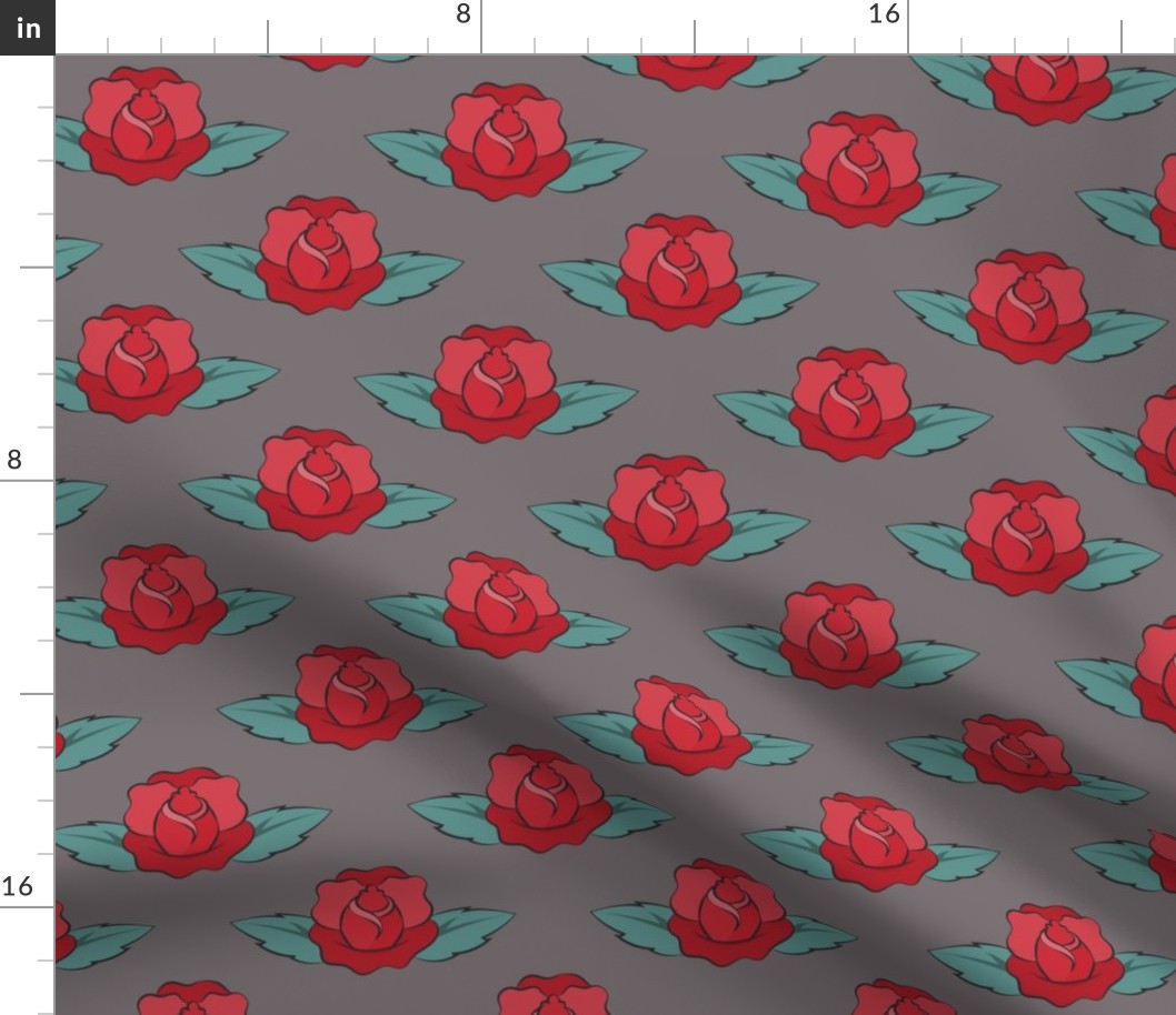 Rockabilly roses on grey