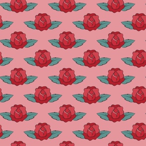 Rockabilly roses on pink