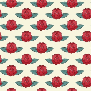 Rockabilly roses on cream