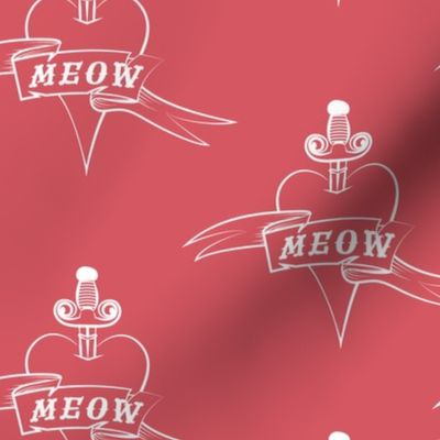 Rockabilly Cat Meow Heart Tattoo