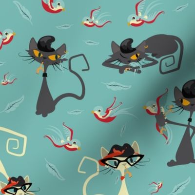 Rockabilly Cats and Birds