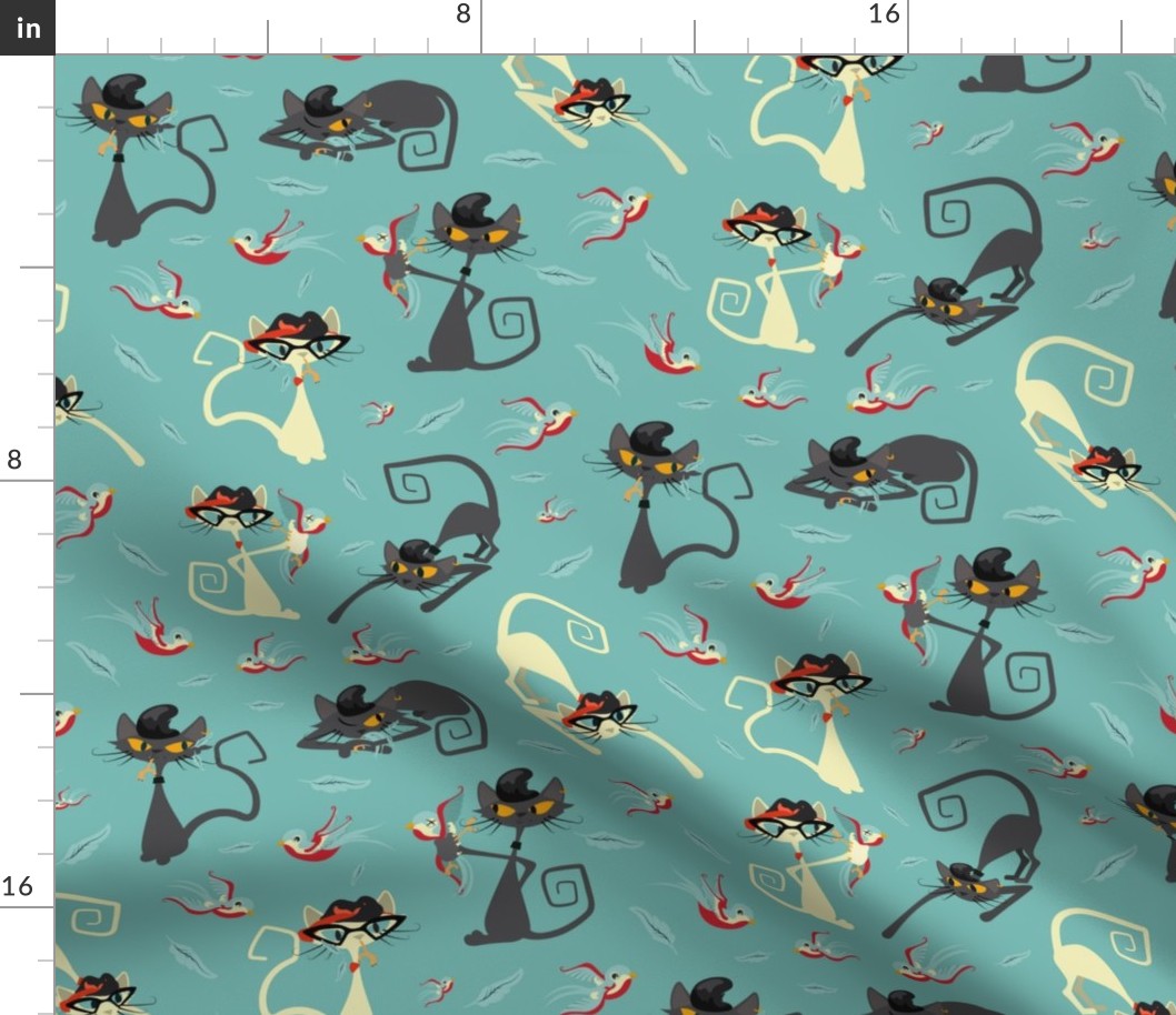 Rockabilly Cats and Birds