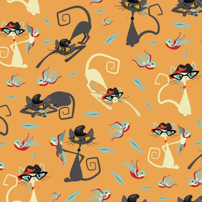 Rockabilly Cats and Birds