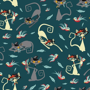 Rockabilly Cats and Birds