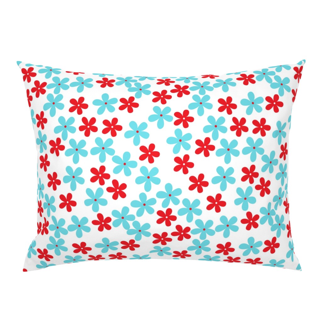 Aqua And Red Flowers On White