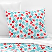 Aqua And Red Flowers On White