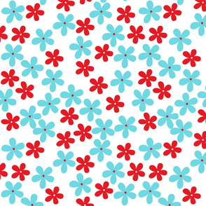 Aqua And Red Flowers On White