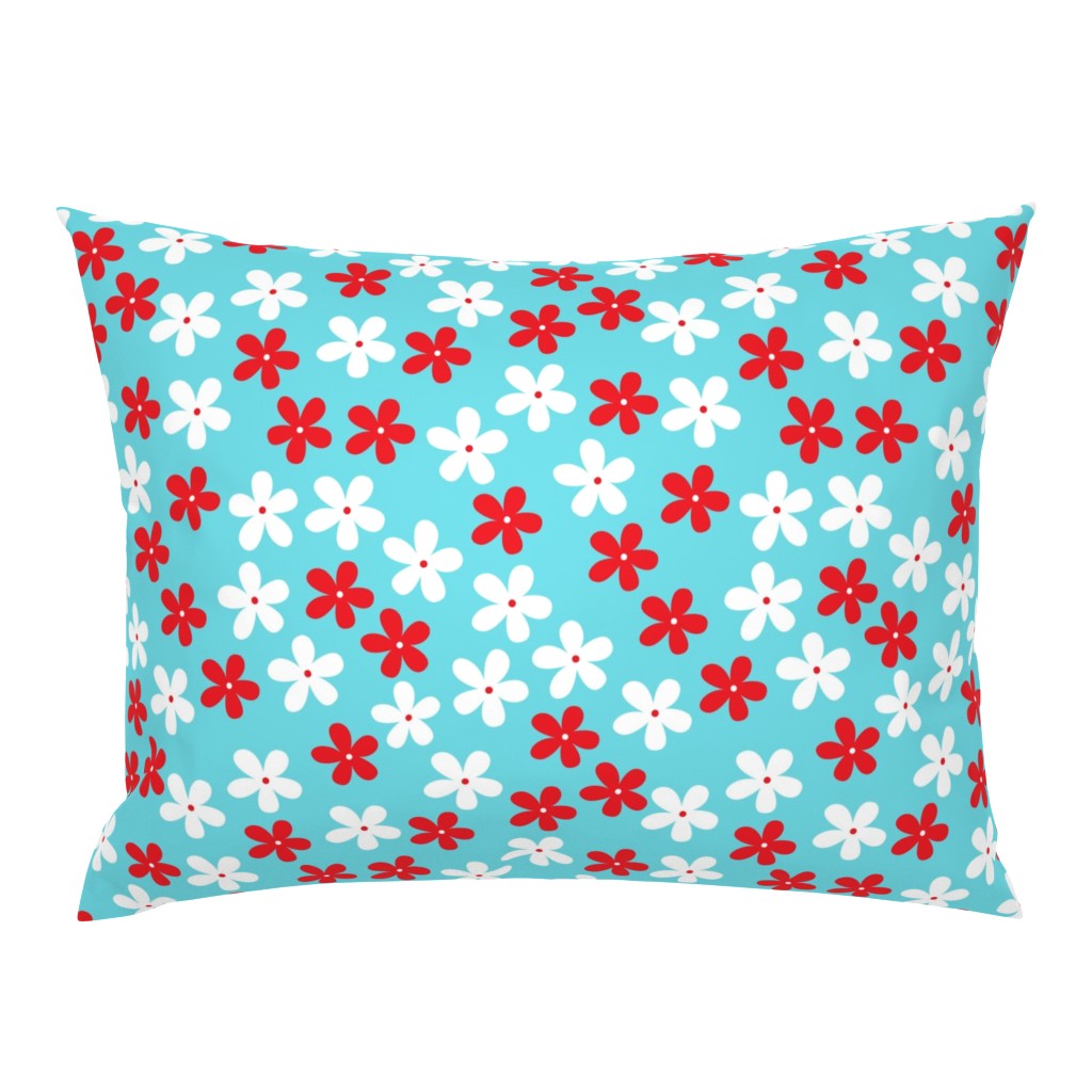 Aqua And Red Floral