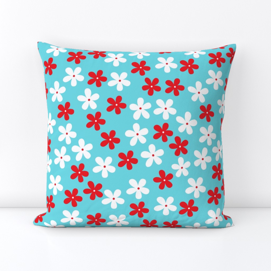 Aqua And Red Floral