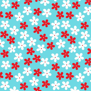 Aqua And Red Floral
