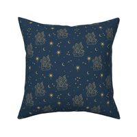 Mystic Universe gemstone moon phase and stars sweet dreams night navy blue gold