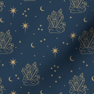 Mystic Universe gemstone moon phase and stars sweet dreams night navy blue gold