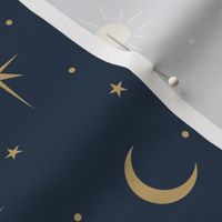 Mystic Universe sun moon phase and stars sweet dreams night navy blue gold LARGE