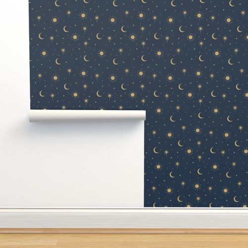 Mystic Universe sun moon phase and stars Wallpaper | Spoonflower