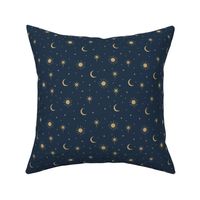 Mystic Universe sun moon phase and stars sweet dreams night navy blue gold