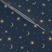 Mystic Universe sun moon phase and stars sweet dreams night navy blue gold