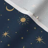 Mystic Universe sun moon phase and stars sweet dreams night navy blue gold