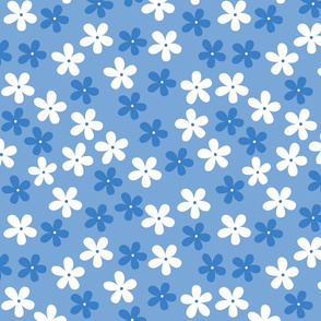 Blue And White Flowers On Blue