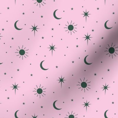 Mystic Universe sun moon phase and stars sweet dreams night pink emerald green girls