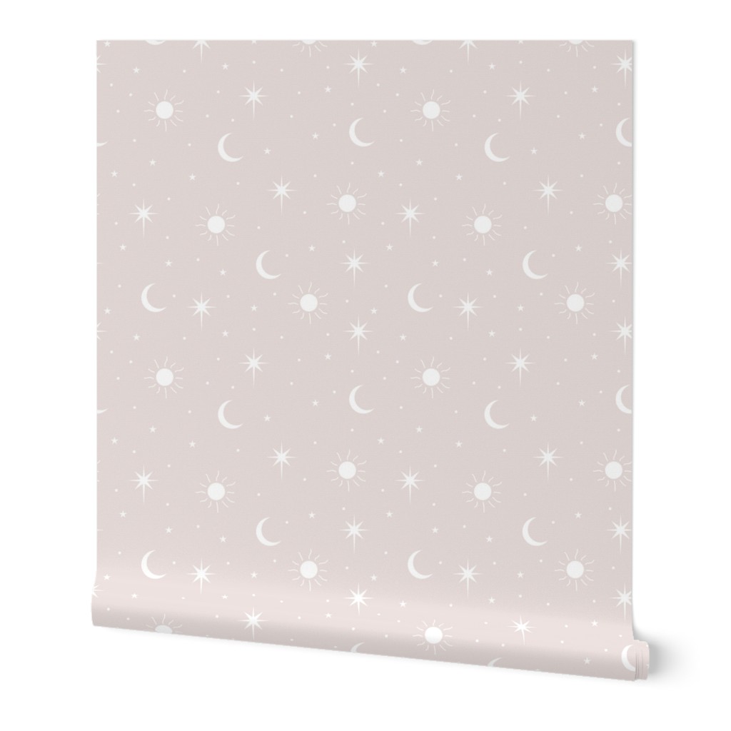 Mystic magic Universe sun moon phase and stars sweet dreams night beige sand white neutral baby