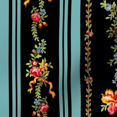 Belvedere Floral Stripe ~ Black ~ Large