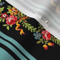 Belvedere Floral Stripe ~ Black ~ Large