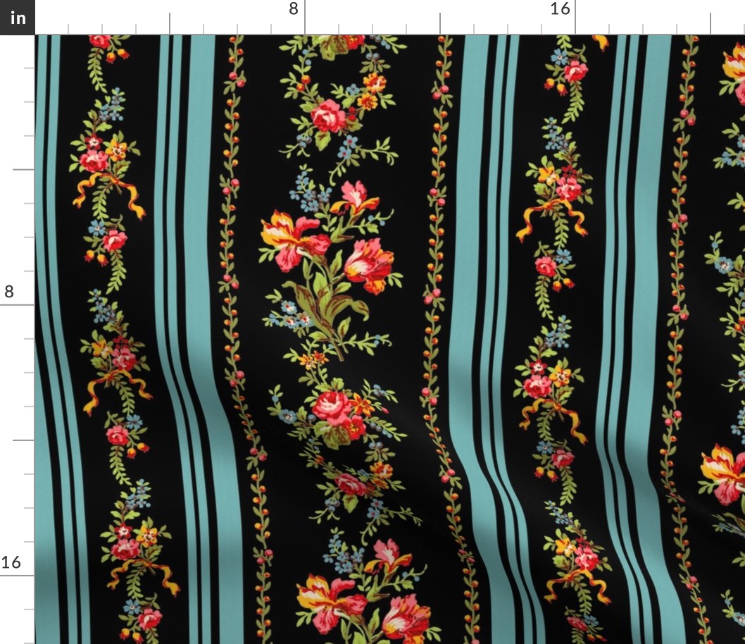 Belvedere Floral Stripe ~ Black ~ Large