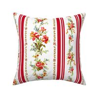 Belvedere Floral Stripe ~ Red Stripe on White 