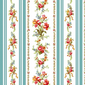 Belvedere Floral Stripe ~ White 