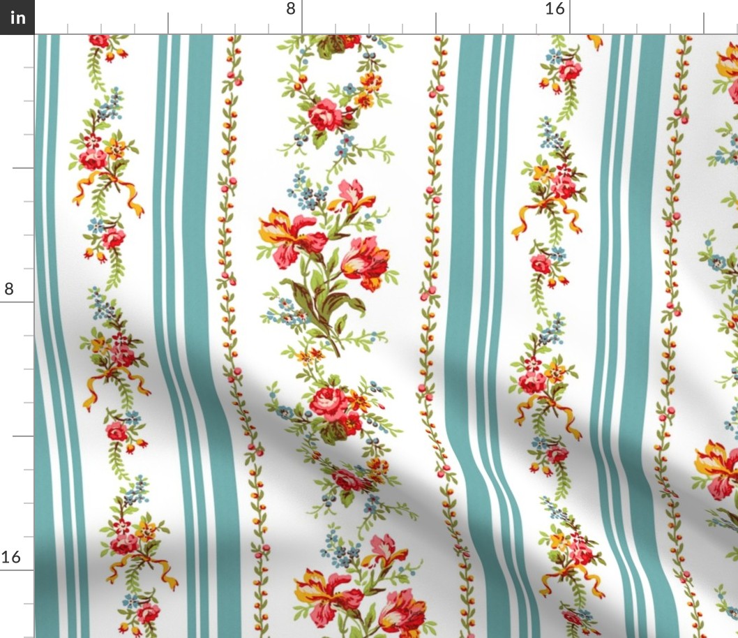 Belvedere Floral Stripe ~ White 