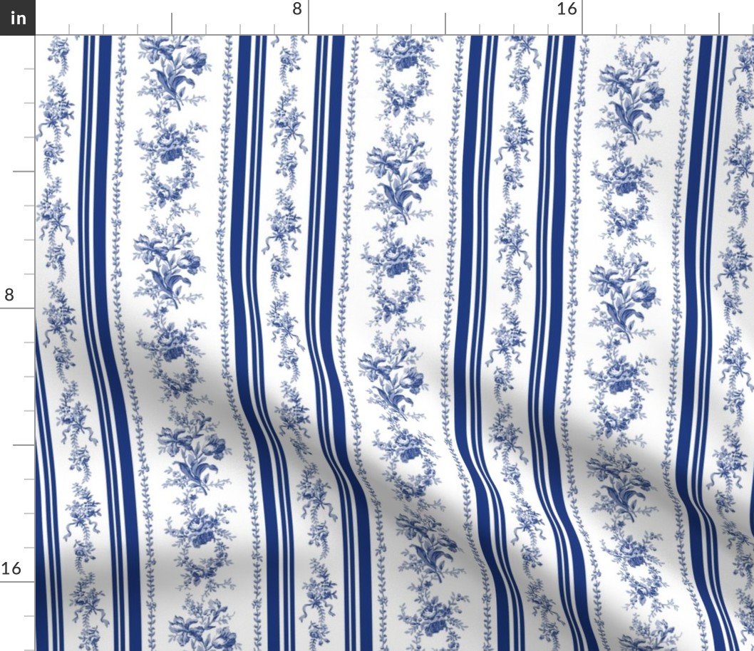 Belvedere Floral Stripe ~ Willow Ware and Blue and White 