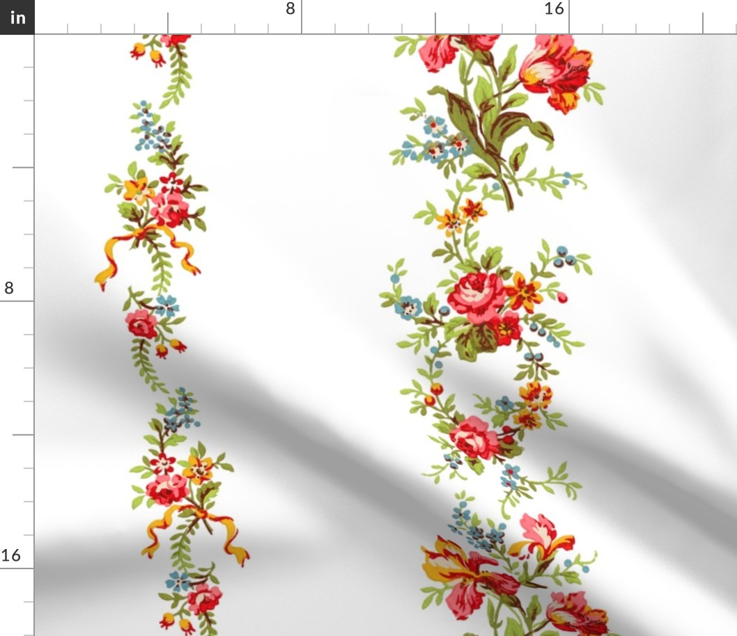 Belvedere Floral Bouquet Stripe  ~  White   