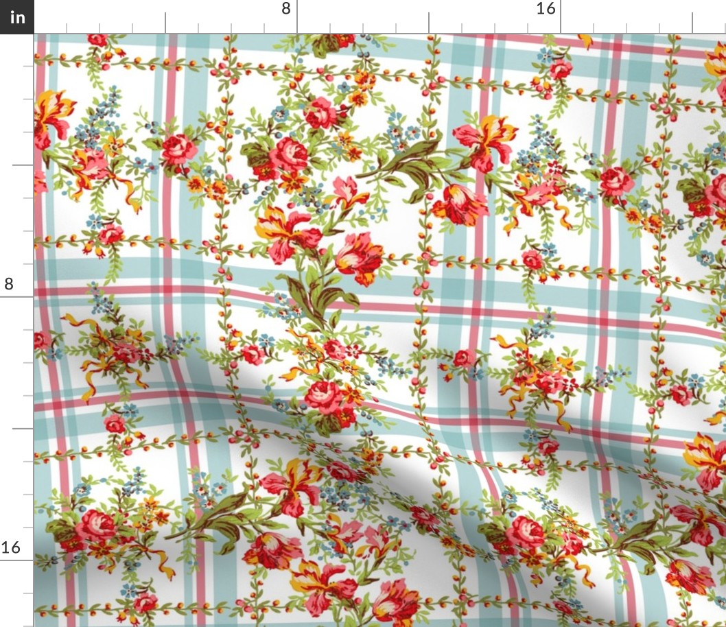 Belvedere Floral ~ Plaid on White  