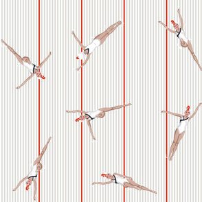Little Swimmers Small | Red + Warm Gray Stripes