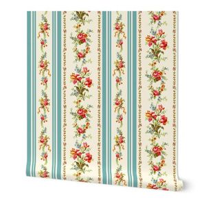 Belvedere Floral Stripe ~ Cosmic Latte Fabric