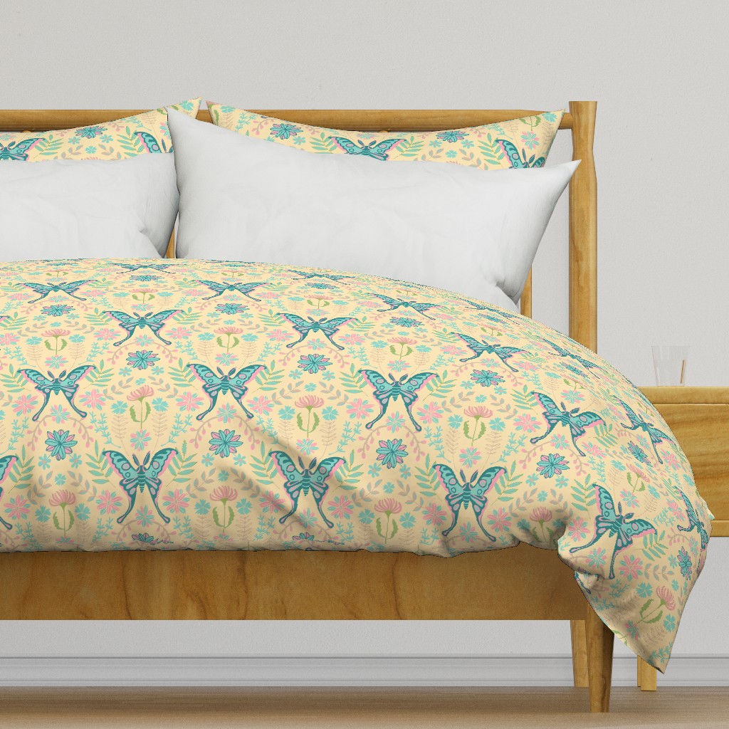 Luna Butterfly Moth Insects Floral Botanical in Spring Pastel Blue Pink Green - UnBlink Studio by Jackie Tahara