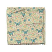 Luna Butterfly Moth Insects Floral Botanical in Spring Pastel Blue Pink Green - UnBlink Studio by Jackie Tahara