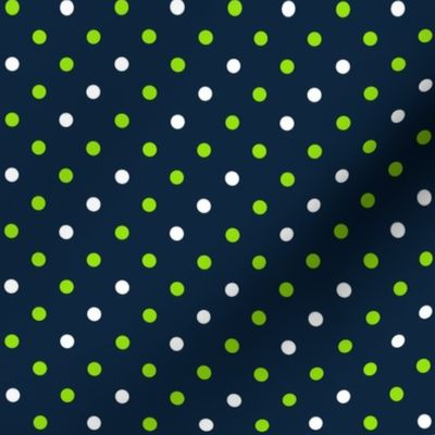 Lime And White Polka Dots On Navy Blue