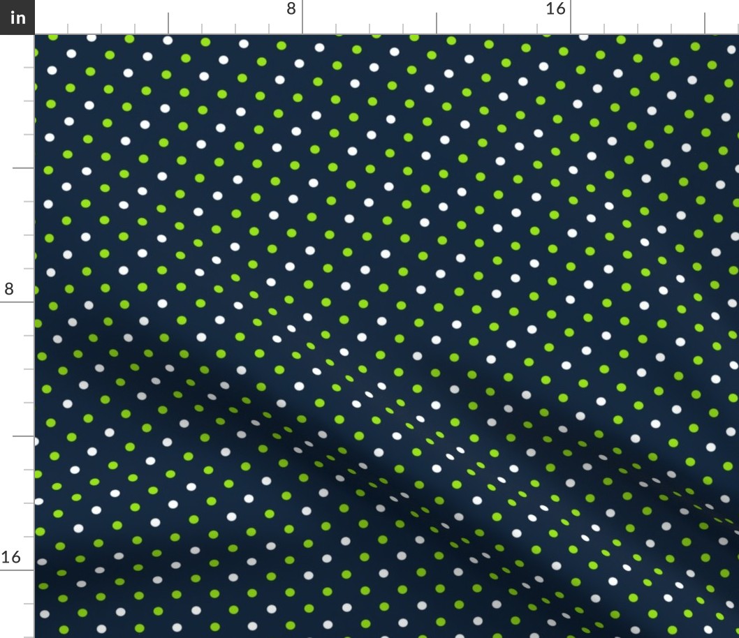 Lime And White Polka Dots On Navy Blue