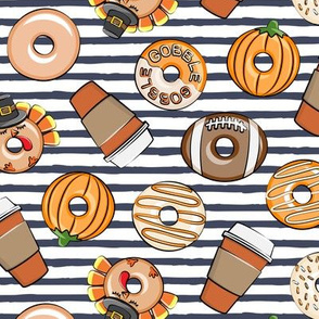 Thanksgiving donuts and coffee - fall - doughnuts - blue stripes - LAD19