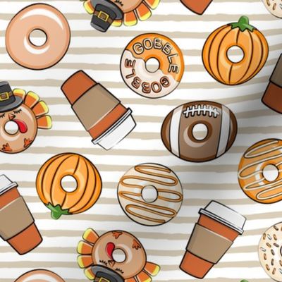 Thanksgiving donuts and coffee - fall - doughnuts - tan stripes - LAD19