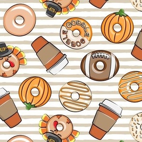 Thanksgiving donuts and coffee - fall - doughnuts - tan stripes - LAD19