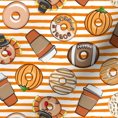 Thanksgiving donuts and coffee - fall - doughnuts - orange stripes - LAD19