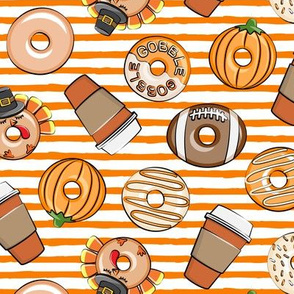 Thanksgiving donuts and coffee - fall - doughnuts - orange stripes - LAD19